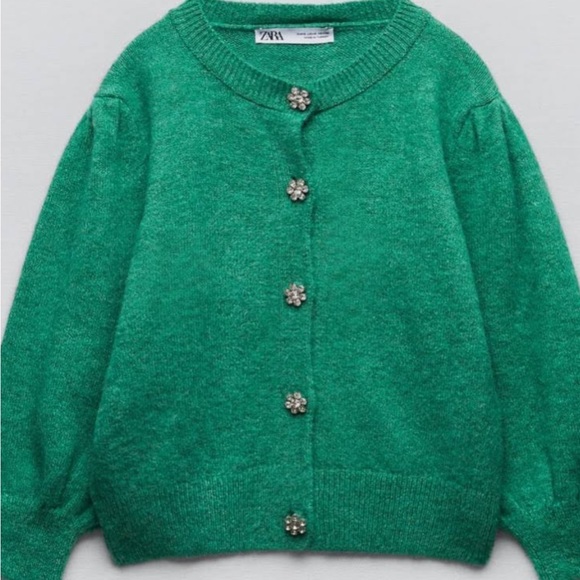 Zara Sweaters Zara Jeweled Green Cardigan Poshmark